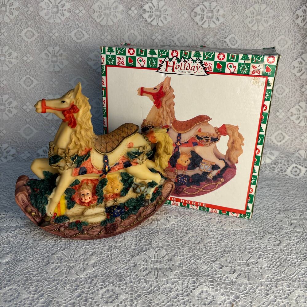 Vintage World Bazaars Holiday Collection Christmas Rocking Horse Figurine Box